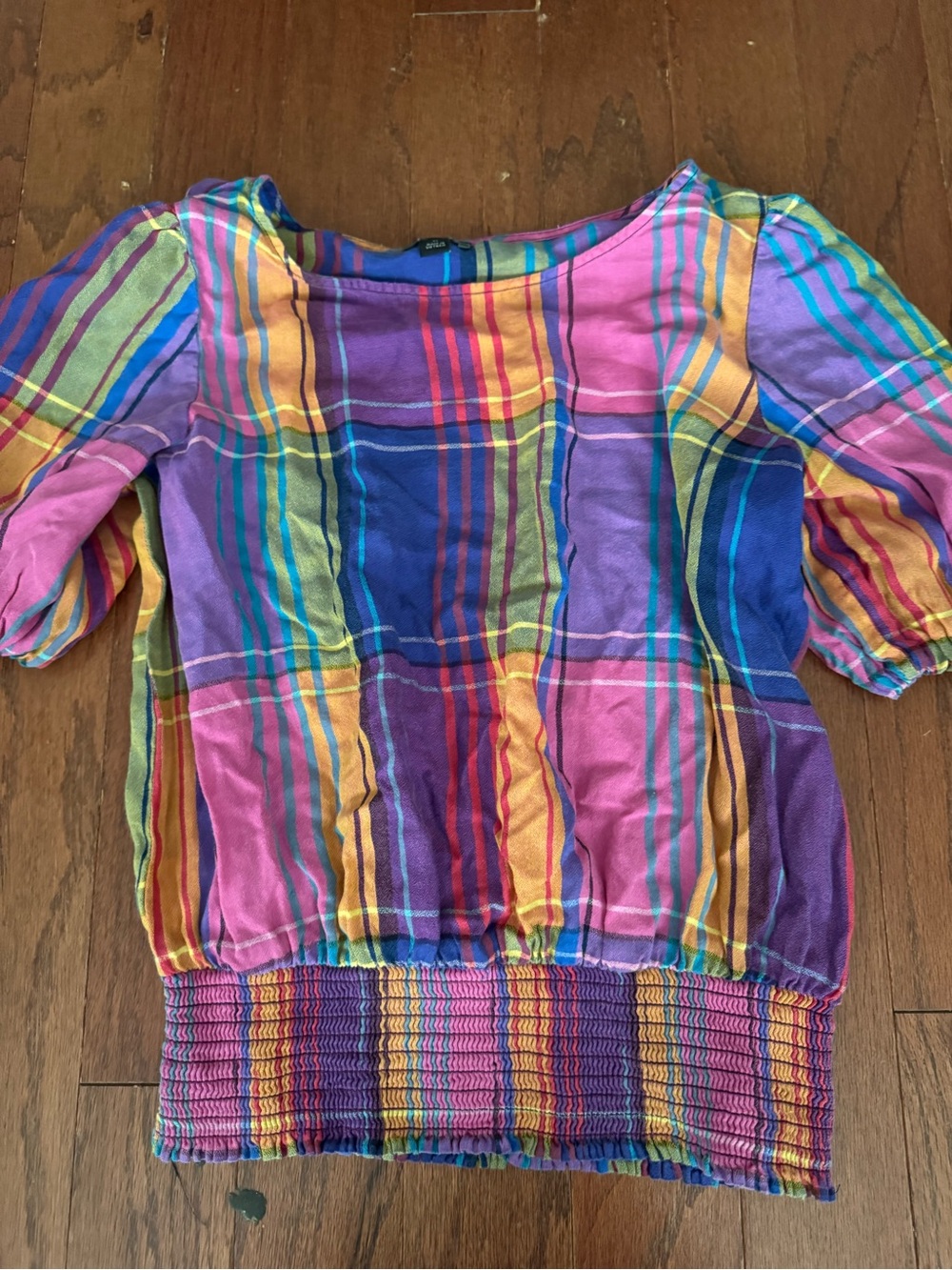 Ann Taylor Multicolor Striped Cotton Top - Pink, Purple, Blue, Yellow, Green